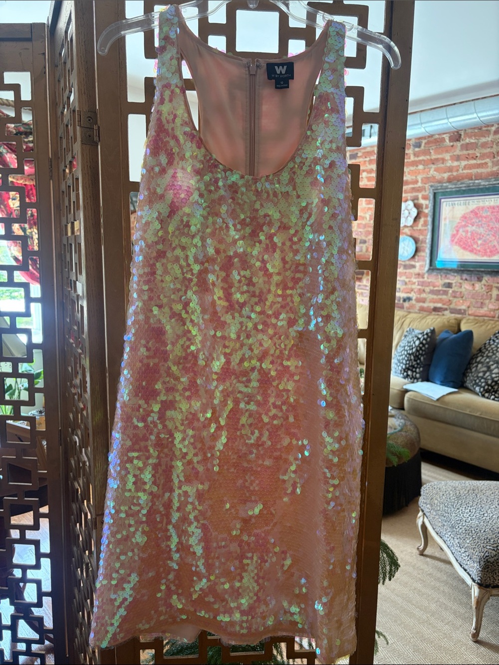 W By Worth Iridescent Pink Sequin Mini Dress Sise 12